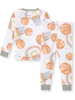 Burt's Bees White & Orange Basketball Print Kids unisex Pajama Set organic cotto